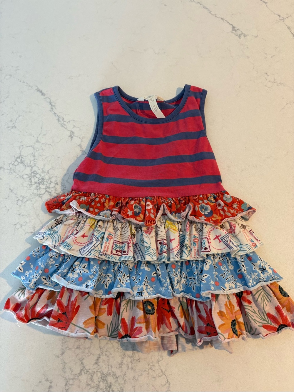 Matilda Jane Pink and Blue Striped Ruffle Tank Dress